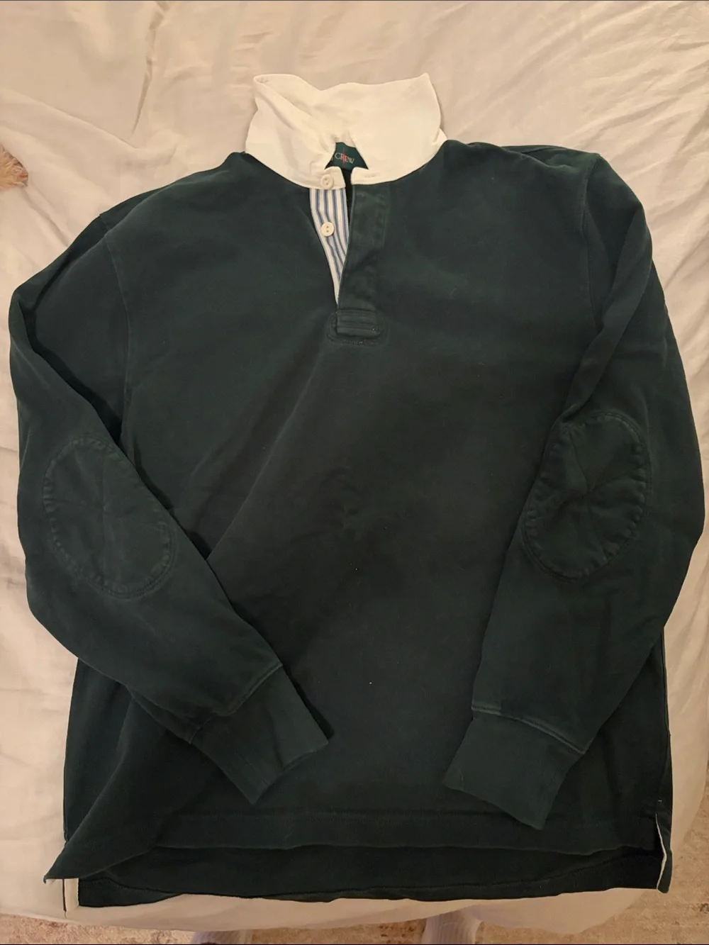 J. Crew Forest Green Rugby Polo with White Stand Collar